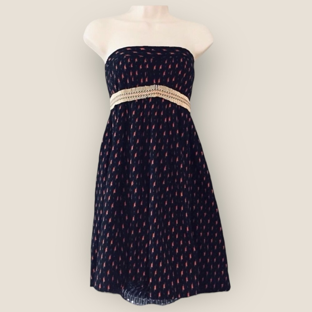 Rare Early Free People Strapless Boho Dress | Ikat-Style with Beaded Belt | Sz 6
